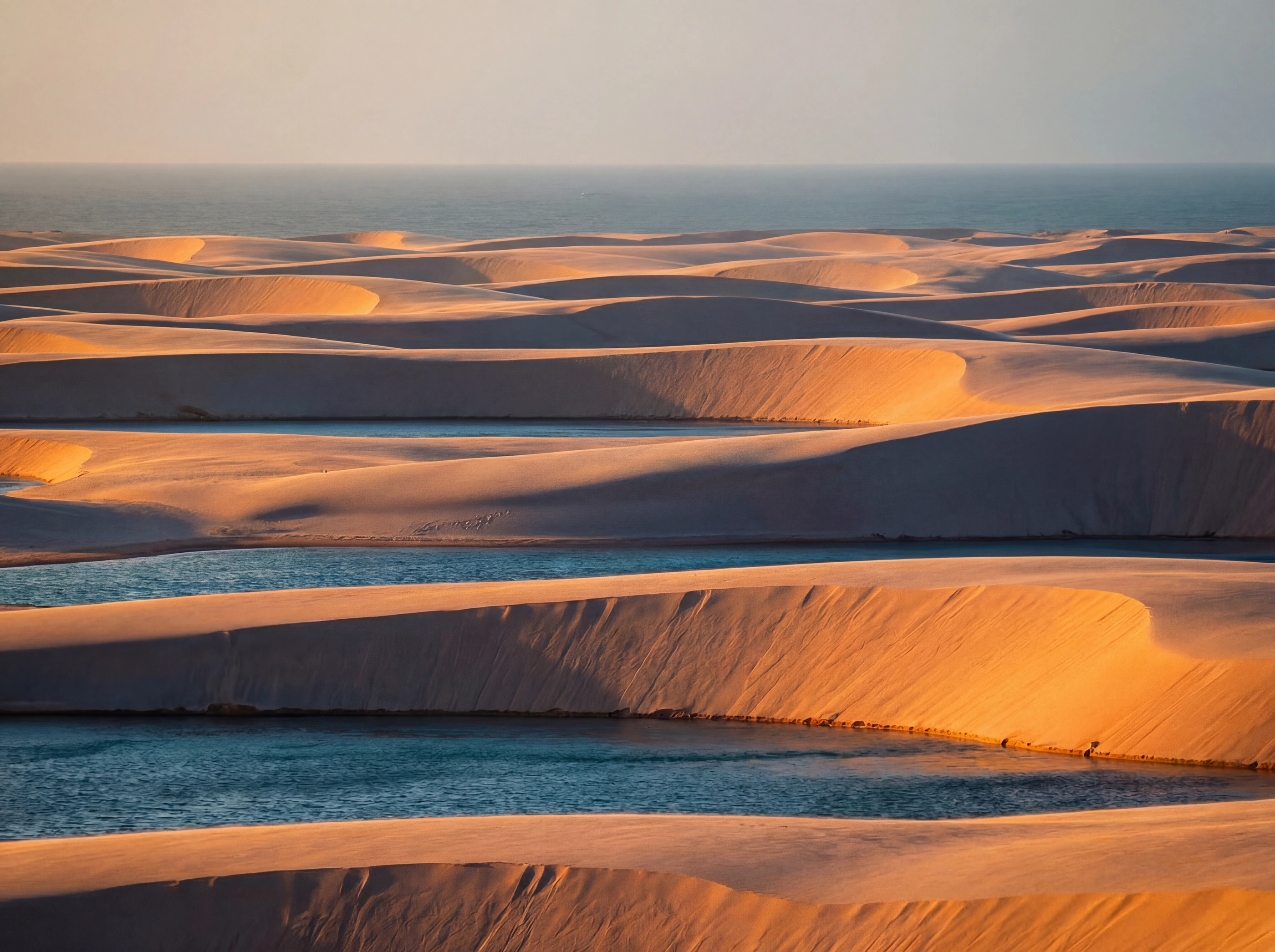 dunas e lagoas de água doce ao pôr do sol