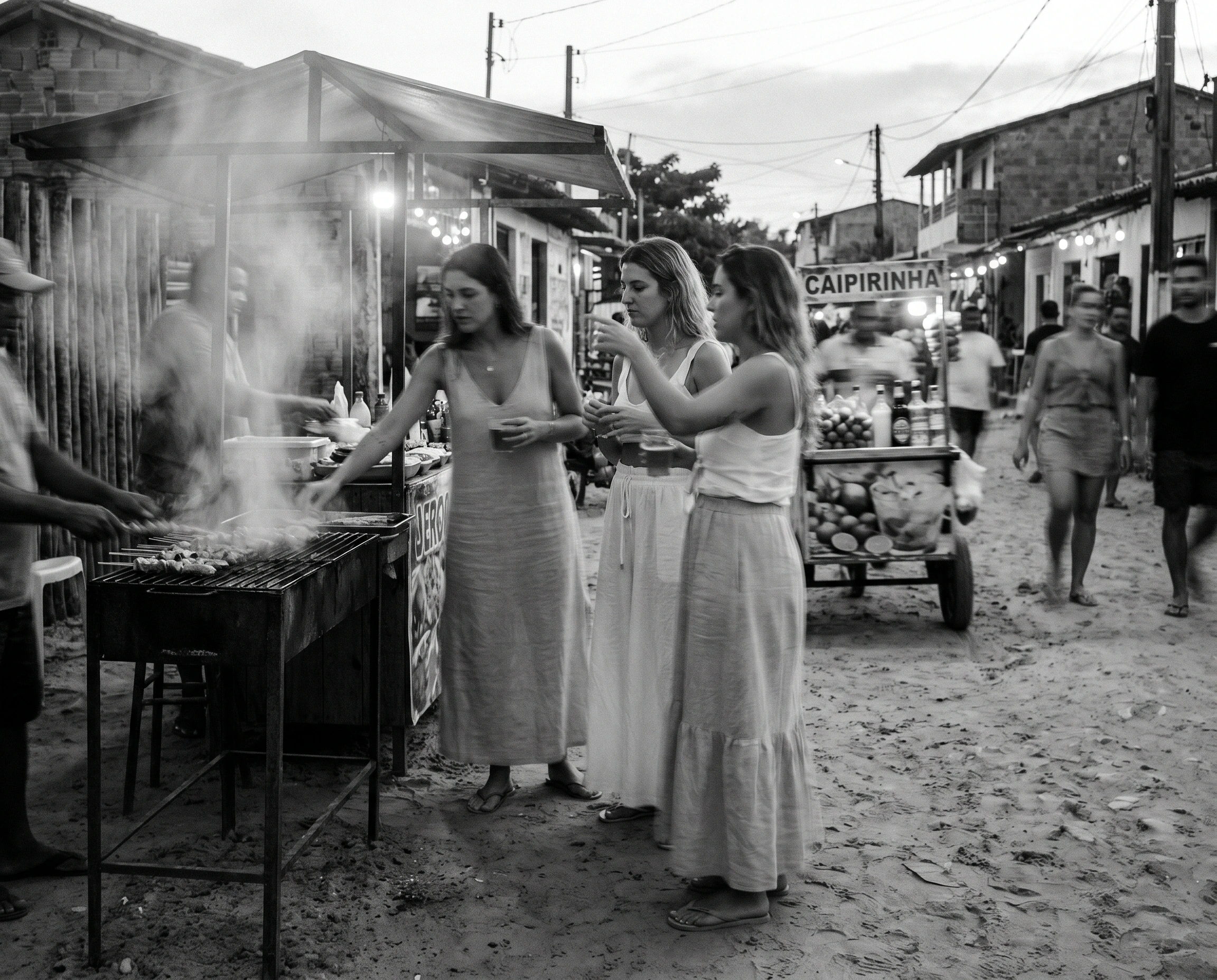 Fotografia em preto e branco do cotidiano de Jericoacoara.