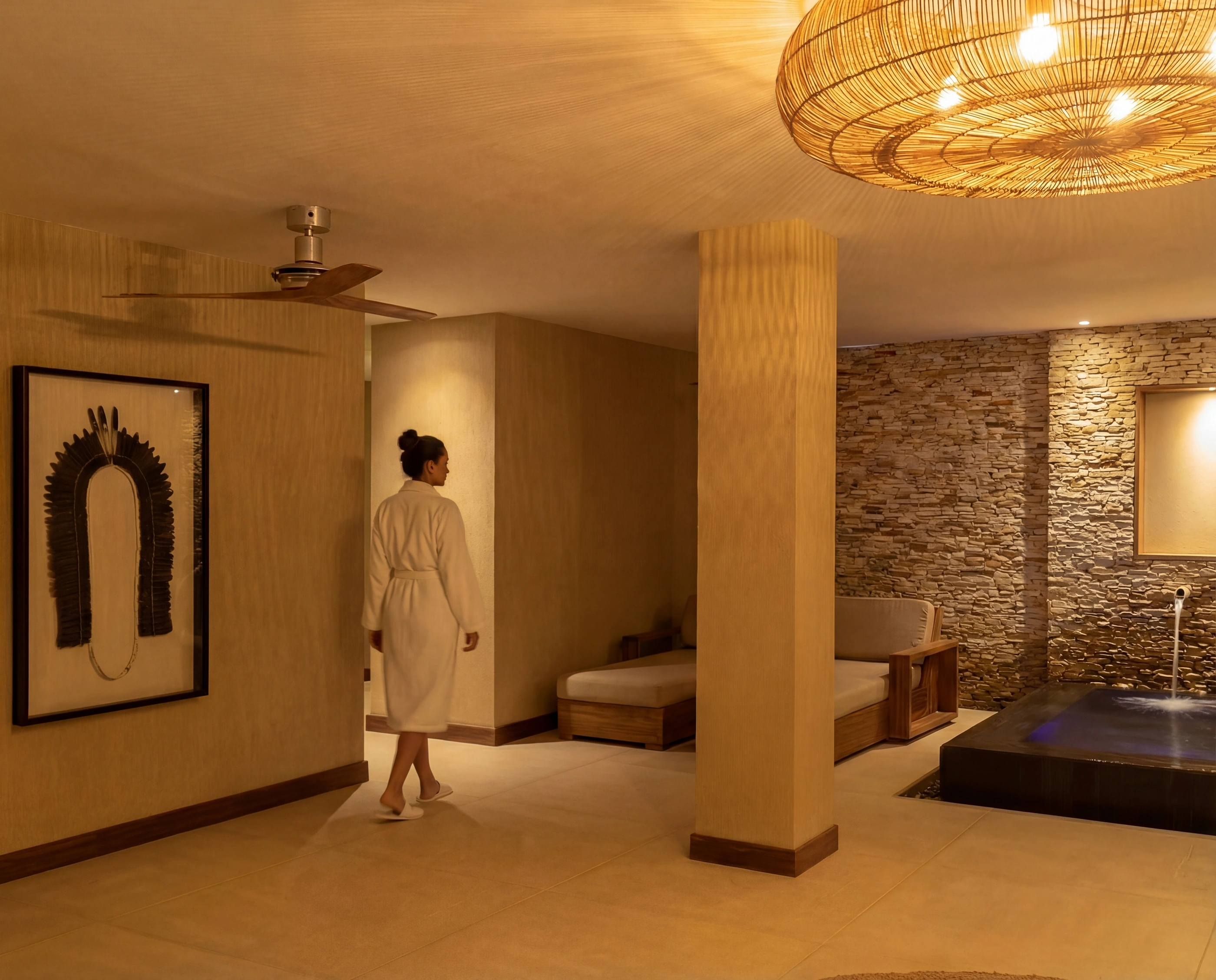spa robe woman walking