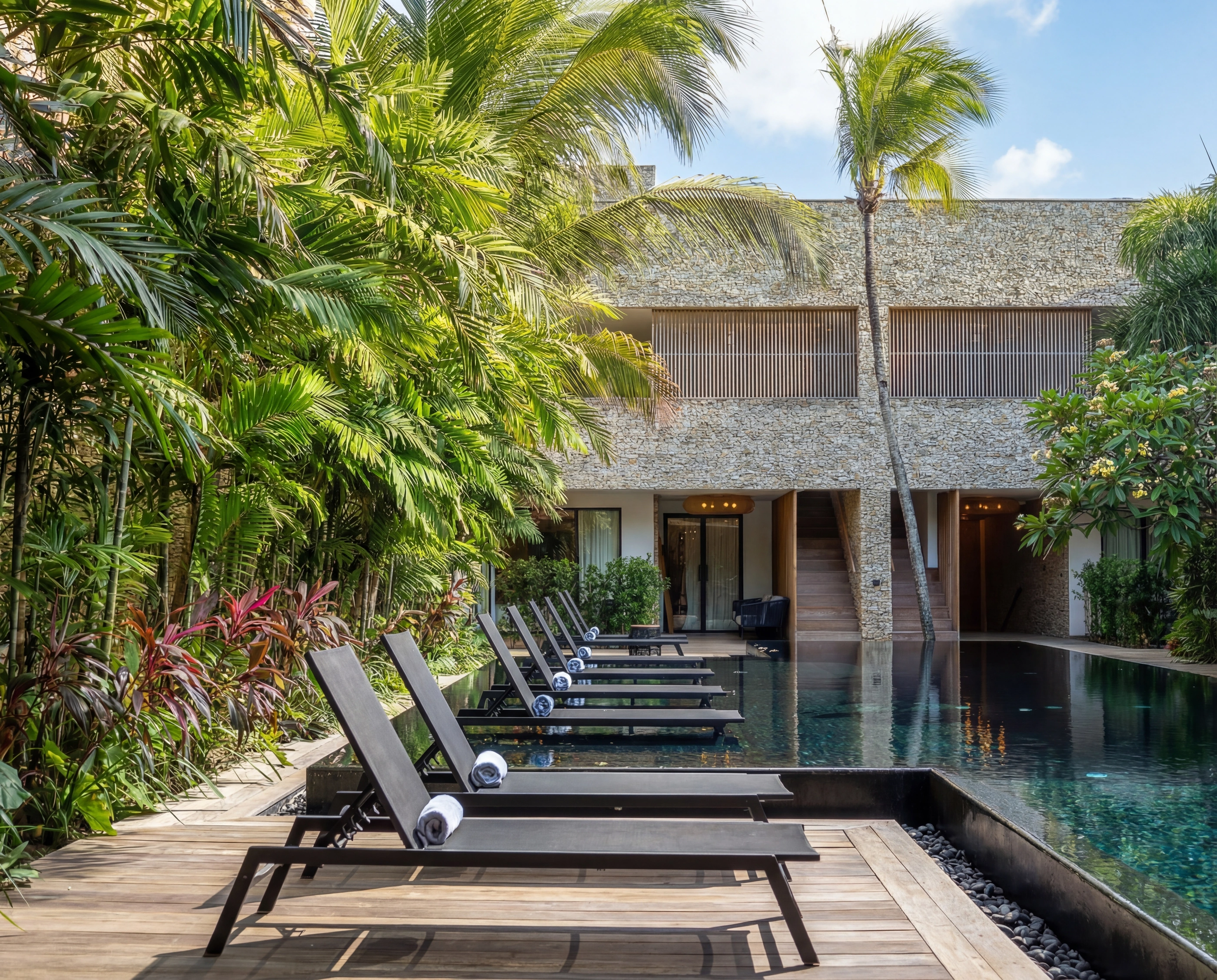 main pool loungers facade